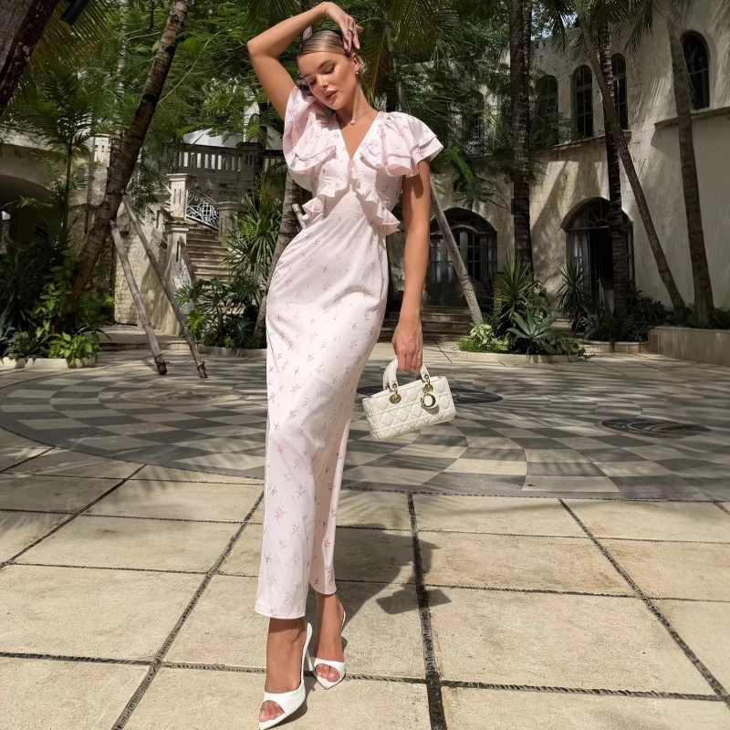 Tsiisd Pink Premium Floral Print Maxi Dress For Women V Neck Ruffle Elegant Romantic Wedding Evening Gala Party Female Dress New
Tsiisd Pink Premium Floral Print Maxi Dress For Women V Neck Ruffle Elegant Romantic Wedding Evening Gala Party Female Dress New