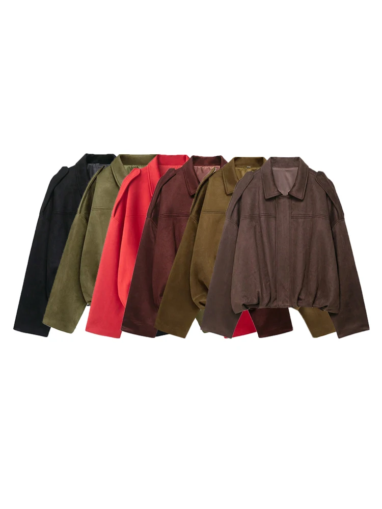 Женская куртка-бомбер из искусственной замши большого размера с длинным рукавом, свободная шикарная верхняя одежда, женские модные топы на весну, осень, зиму 
Женская куртка-бомбер из искусственной замши большого размера с длинным рукавом, свободная шикарная верхняя одежда, женские модные топы на весну, осень, зиму