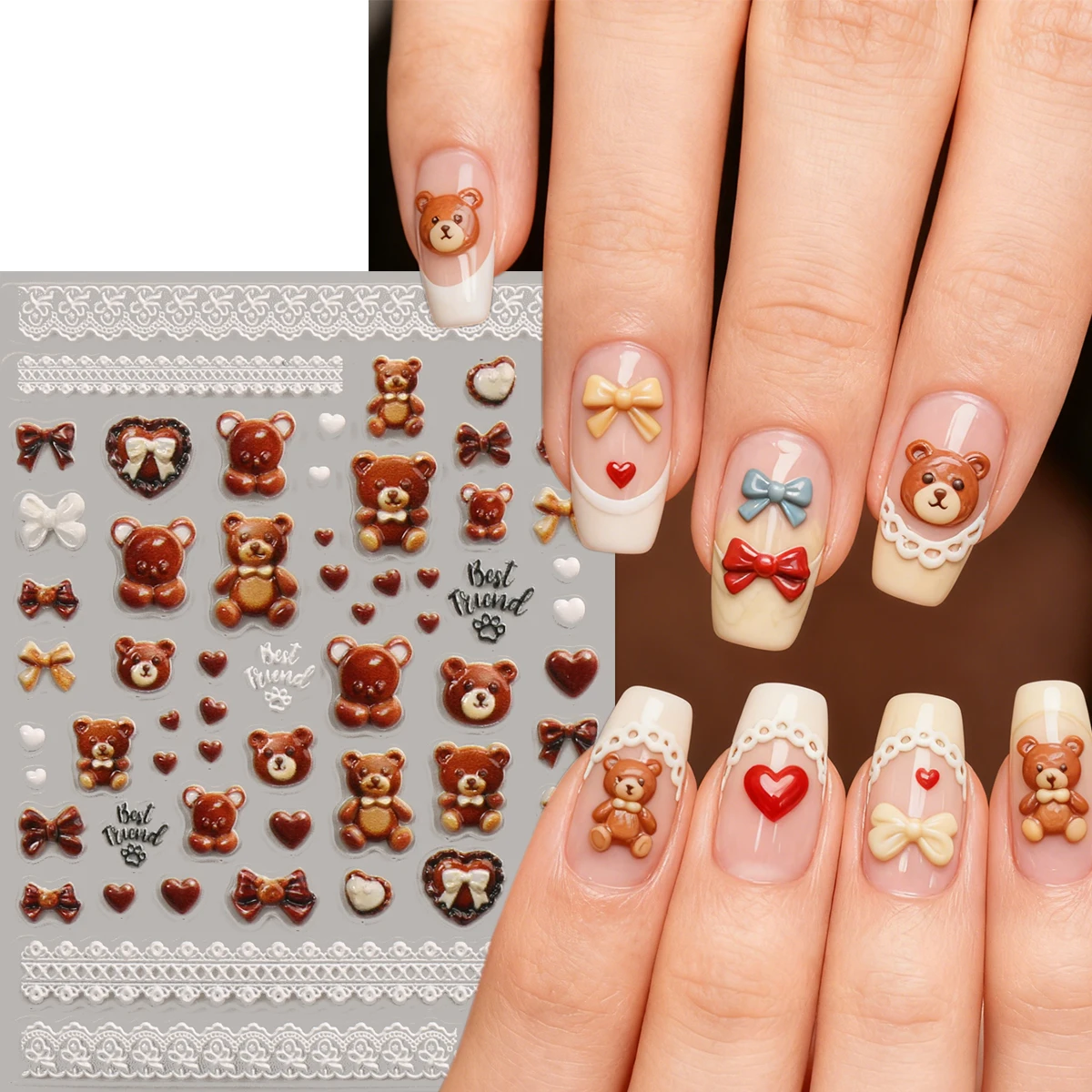 5D тисненные наклейки для ногтей с мультяшным медведем на День святого Валентина - маленький медведь, легко наносится украшение для ногтей, сделай сам, подарок, свадьба, Y2K
5D тисненные наклейки для ногтей с мультяшным медведем на День святого Валентина - маленький медведь, легко наносится украшение для ногтей, сделай сам, подарок, свадьба, Y2K