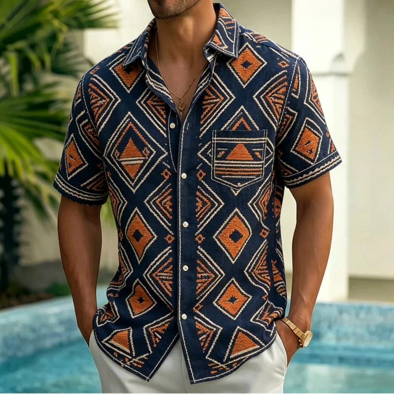 Men's ethnic and abstract printed Hawaiian shirt, short sleeved shirt with pockets, for men's casual beach vacation wear
Men's ethnic and abstract printed Hawaiian shirt, short sleeved shirt with pockets, for men's casual beach vacation wear
