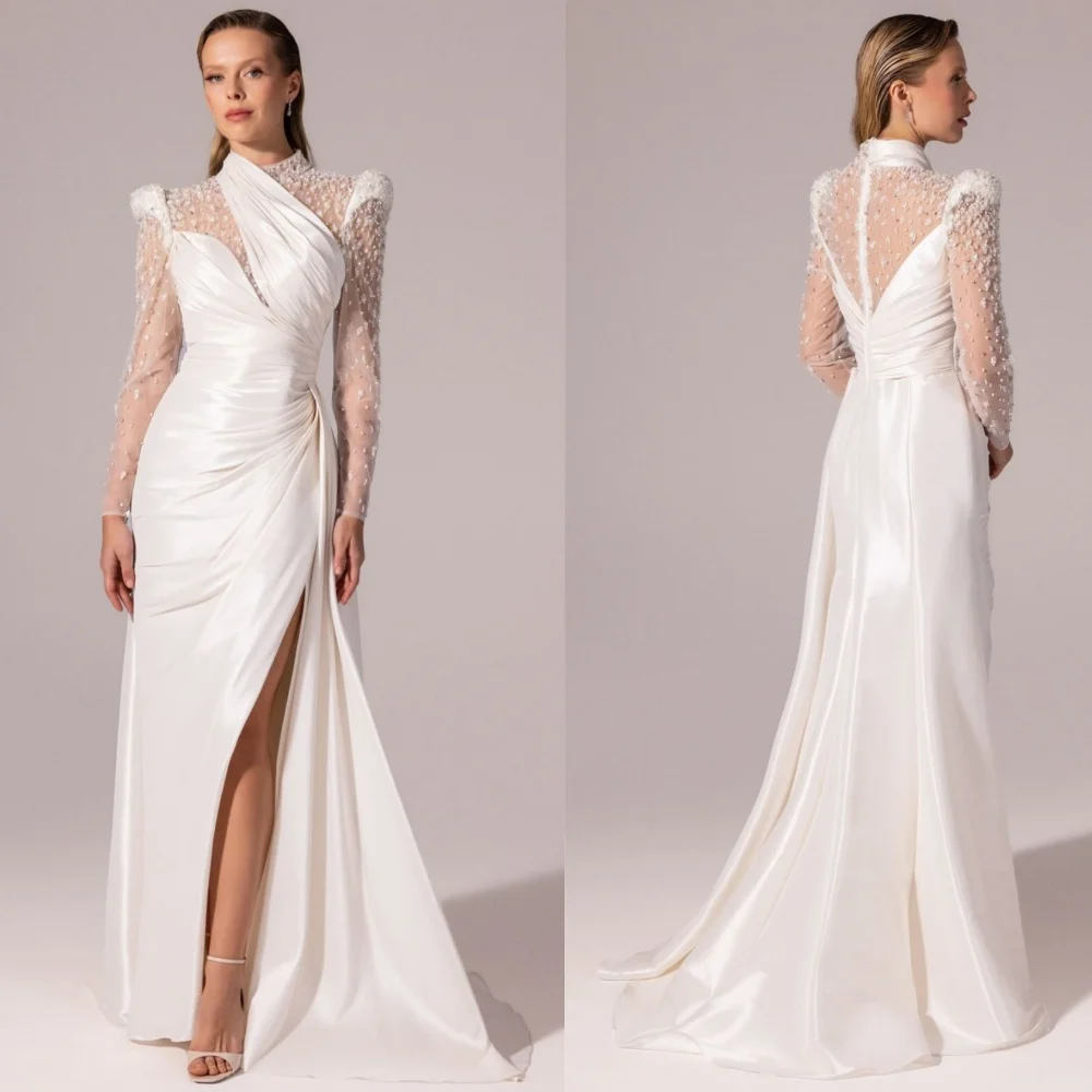Customized Fashion Elegant Charmeuse Sequined Pleat A-line High Collar Long Dresses Bespoke Occasion Classic
Customized Fashion Elegant Charmeuse Sequined Pleat A-line High Collar Long Dresses Bespoke Occasion Classic