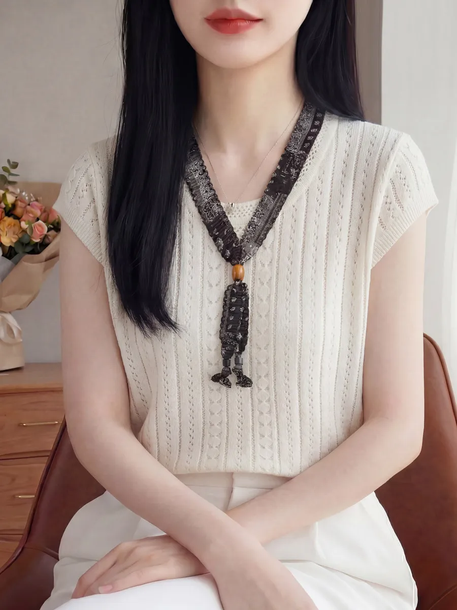 Korean Style Women's Short Sleeve Knitted T-Shirt with Bow Design Hollow out Fashion Top Breathable Casual High Waist
Korean Style Women's Short Sleeve Knitted T-Shirt with Bow Design Hollow out Fashion Top Breathable Casual High Waist