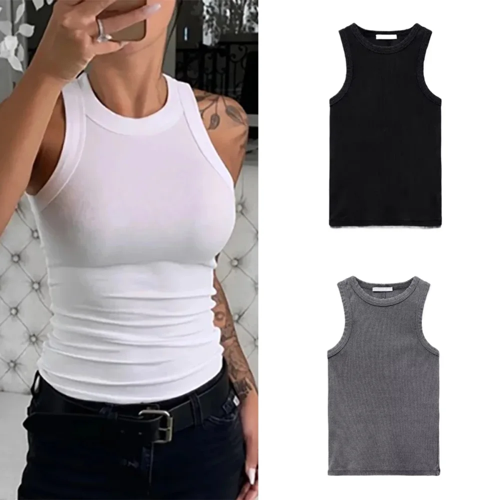 Women's Solid Round Neck Vest American Vintage Cotton T-shirt Sleeveless Blouse Washed To Do Old Ribbed Vest
Women's Solid Round Neck Vest American Vintage Cotton T-shirt Sleeveless Blouse Washed To Do Old Ribbed Vest