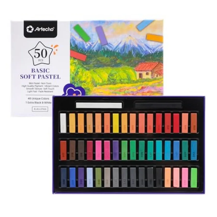 50pcs Soft Pastels, Including 4 Fluorescent, Extra Free Black and White, Square Chalk for Drawing, Blending, Layering, Shading,
50pcs Soft Pastels, Including 4 Fluorescent, Extra Free Black and White, Square Chalk for Drawing, Blending, Layering, Shading,