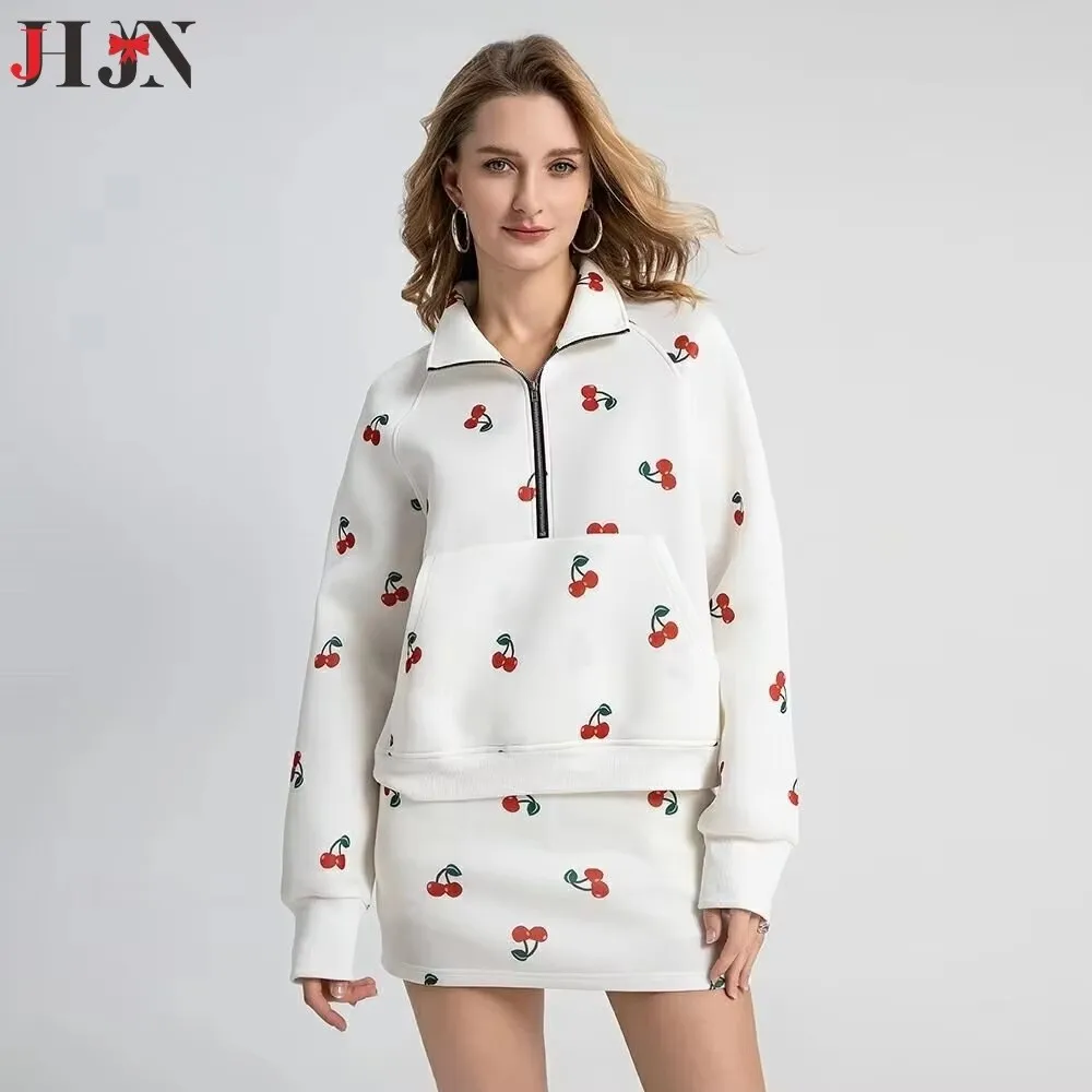 JHJN White Printed Little Cherry Sweatshirt Skirt Two-Piece Set Zipper Lapel Casual Sporty Style Fashion Autumn Women Clothing
JHJN White Printed Little Cherry Sweatshirt Skirt Two-Piece Set Zipper Lapel Casual Sporty Style Fashion Autumn Women Clothing