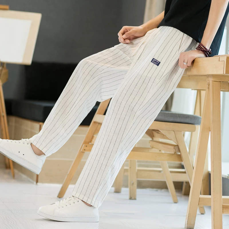 White Striped Linen Men's Summer Loose Casual Slim Harlan Pants Trendy Brand Premium Feel Thin Nine Points Pants
White Striped Linen Men's Summer Loose Casual Slim Harlan Pants Trendy Brand Premium Feel Thin Nine Points Pants