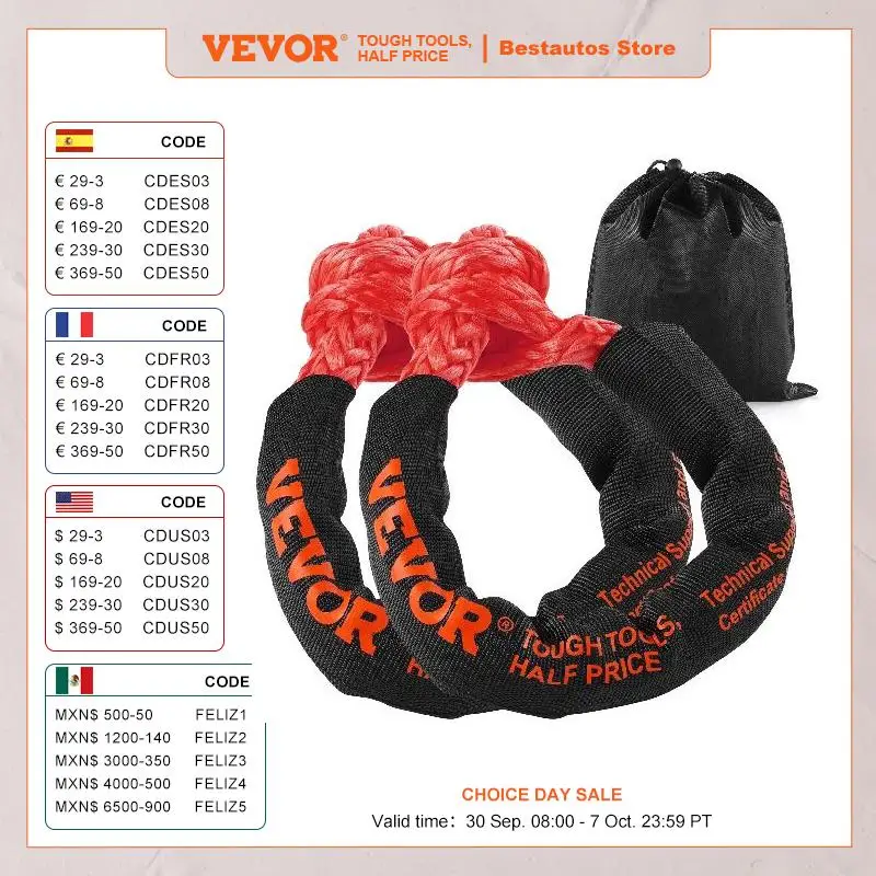 VEVOR 2Pcs Synthetic Soft Shackle Rope 44092lbs Tow Shackle Strap with Protective Sleeve for Jeep Off-Road Vehicles Recovery
VEVOR 2Pcs Synthetic Soft Shackle Rope 44092lbs Tow Shackle Strap with Protective Sleeve for Jeep Off-Road Vehicles Recovery