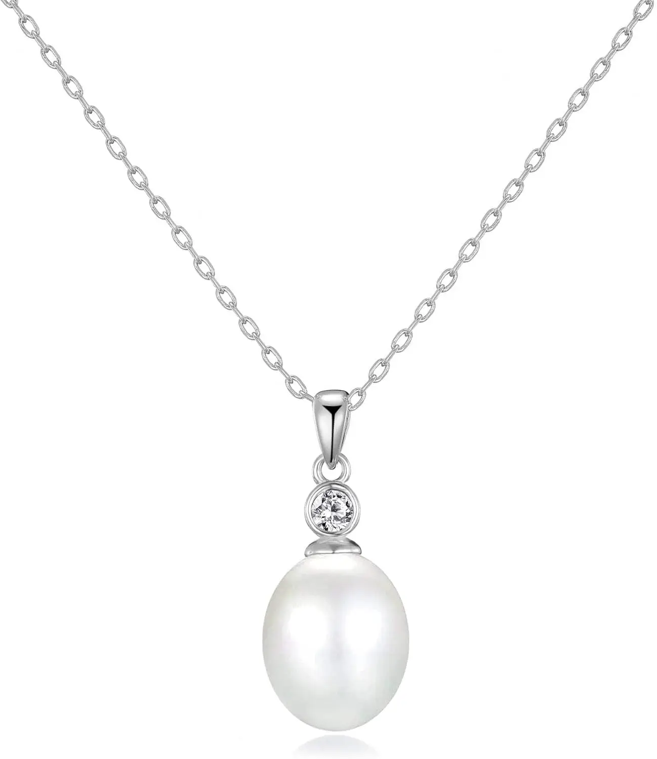 Sterling Silver Pearl Drop Necklace with Zircondia Crystals
Sterling Silver Pearl Drop Necklace with Zircondia Crystals
