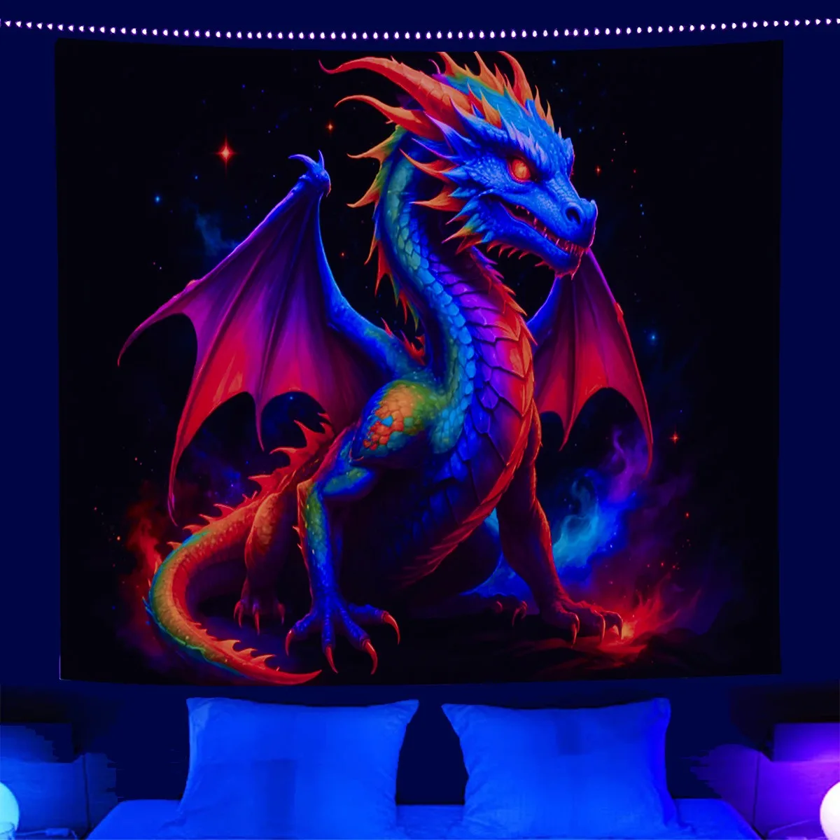 Blacklight Tapestry UV Reactive Fire Dragon Wall Hanging Peach Skin 2D Flat Printing Fantasy Mythical Beast Gaming Room Decor
Blacklight Tapestry UV Reactive Fire Dragon Wall Hanging Peach Skin 2D Flat Printing Fantasy Mythical Beast Gaming Room Decor