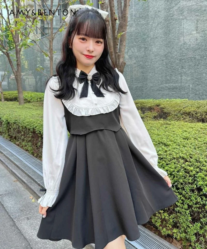 Japanese Sweet Cute Doll Collar Bow Stitching Color Dresses Lace Long Sleeves Mini Dress Women Autumn New Kawaii Lolita Dresses
Japanese Sweet Cute Doll Collar Bow Stitching Color Dresses Lace Long Sleeves Mini Dress Women Autumn New Kawaii Lolita Dresses