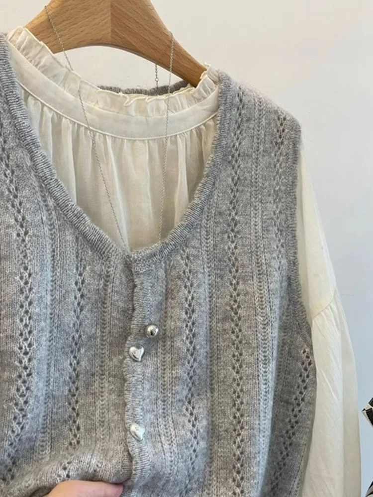 Вязаный открытый кардиган из овечьей шерсти, многослойный однотонный полый дизайн, повседневный женский жилет на одной пуговице, топ
Вязаный открытый кардиган из овечьей шерсти, многослойный однотонный полый дизайн, повседневный женский жилет на одной пуговице, топ