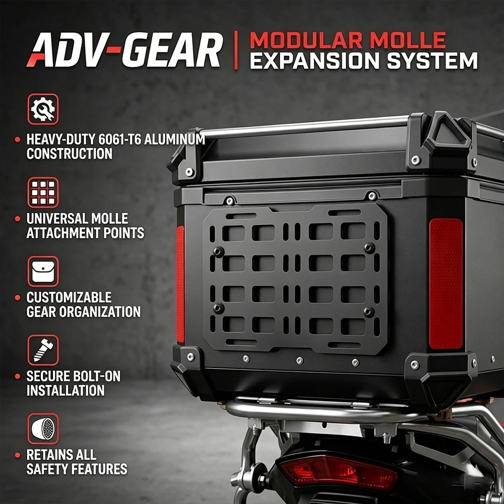 Motorcycle Top Case Add-On Molle Panel Quick-Mounting aluminum alloy Tactical Storage Box Universal Side Box Modular Organizer
Motorcycle Top Case Add-On Molle Panel Quick-Mounting aluminum alloy Tactical Storage Box Universal Side Box Modular Organizer