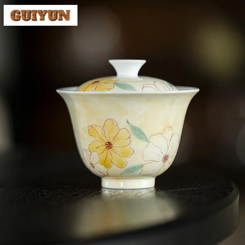 125 мл ручной рисунок желтого цветка, белый фарфор Gaiwan Boutique, чайная варенья, чайная чаша с крышкой, комплект чайника, крышка, миска, посуда
125 мл ручной рисунок желтого цветка, белый фарфор Gaiwan Boutique, чайная варенья, чайная чаша с крышкой, комплект чайника, крышка, миска, посуда