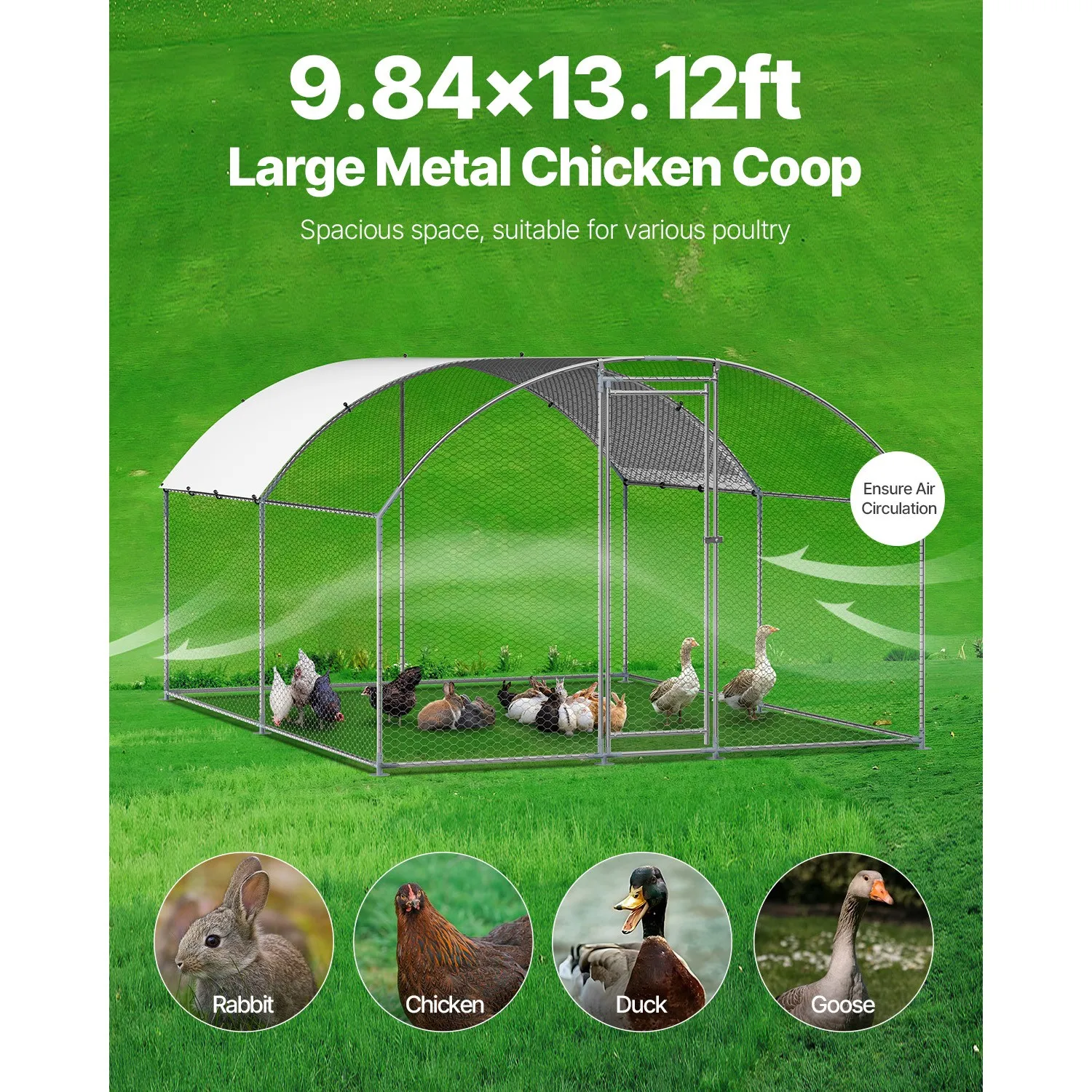 Metal Chicken Coop 9.8x13.1x6.5 ft Walk-in Chicken Run with Cover Doom Roof
Metal Chicken Coop 9.8x13.1x6.5 ft Walk-in Chicken Run with Cover Doom Roof