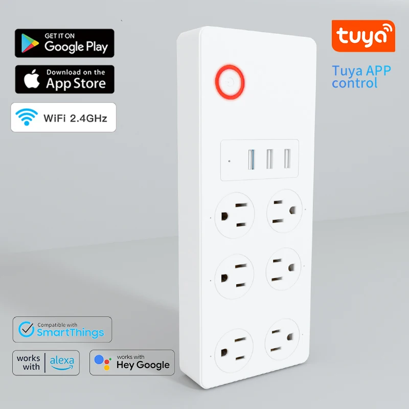 Tuya Smart WiFi Plug Timer Switch Socket Sub-Control Power Strip US Standard USB Port Energy Consumption Statistics