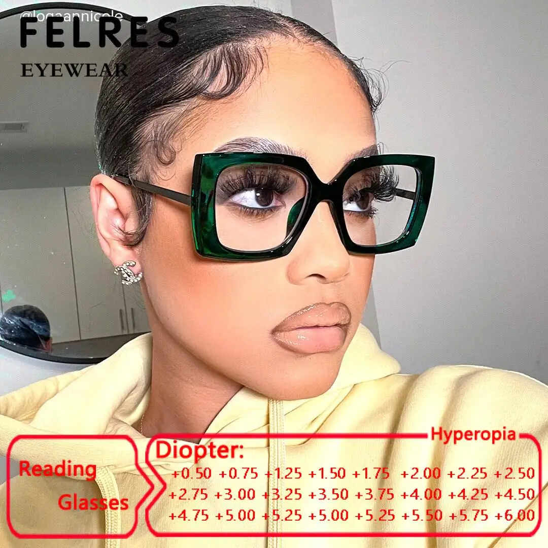 Oversized Square Reading Glasses Women Elegant Clear Green Metal Frame Glasses Unisex Trendy Blue Filter Eyeglasses FELRES
Oversized Square Reading Glasses Women Elegant Clear Green Metal Frame Glasses Unisex Trendy Blue Filter Eyeglasses FELRES