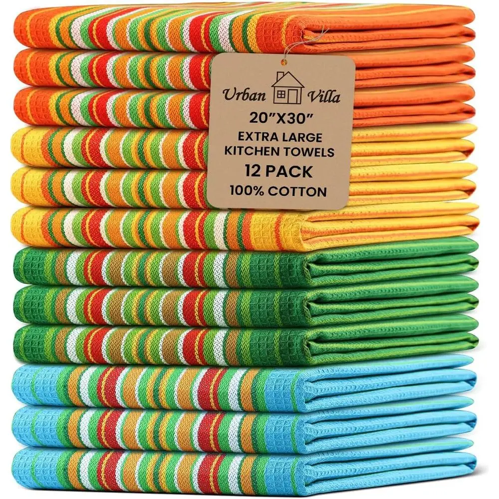 Set of 12 Cotton Kitchen Towels, 20x30 Inches, Highly Absorbent Dish Cloths with Hanging Loops, Multicolored for Drying and Clea
Set of 12 Cotton Kitchen Towels, 20x30 Inches, Highly Absorbent Dish Cloths with Hanging Loops, Multicolored for Drying and Clea