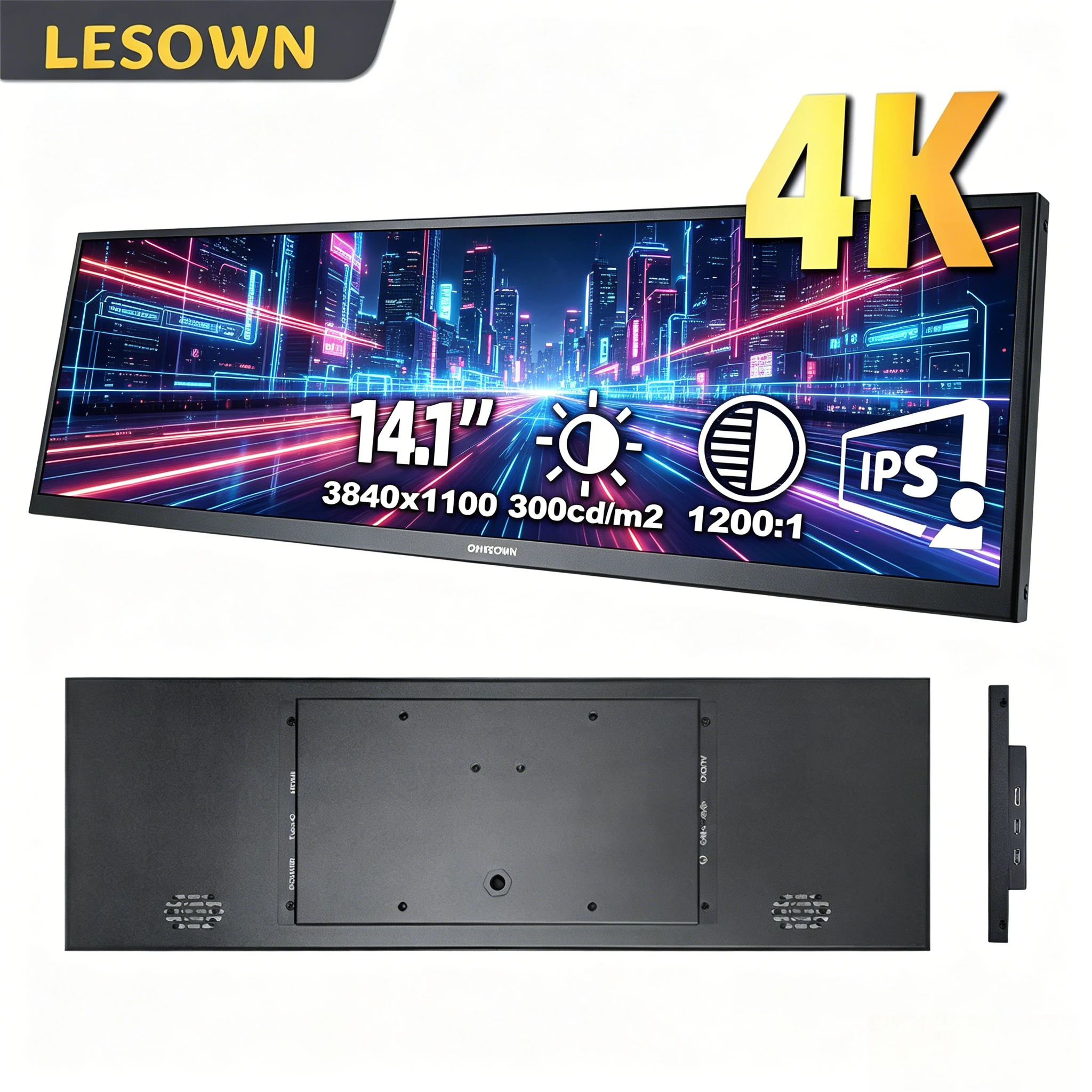 LESOWN USB C Portable Monitor 14.1" 3840x1100 Stretched Bar Ultra Wide External Display for Laptop Secondary Monitor for Excel
LESOWN USB C Portable Monitor 14.1" 3840x1100 Stretched Bar Ultra Wide External Display for Laptop Secondary Monitor for Excel