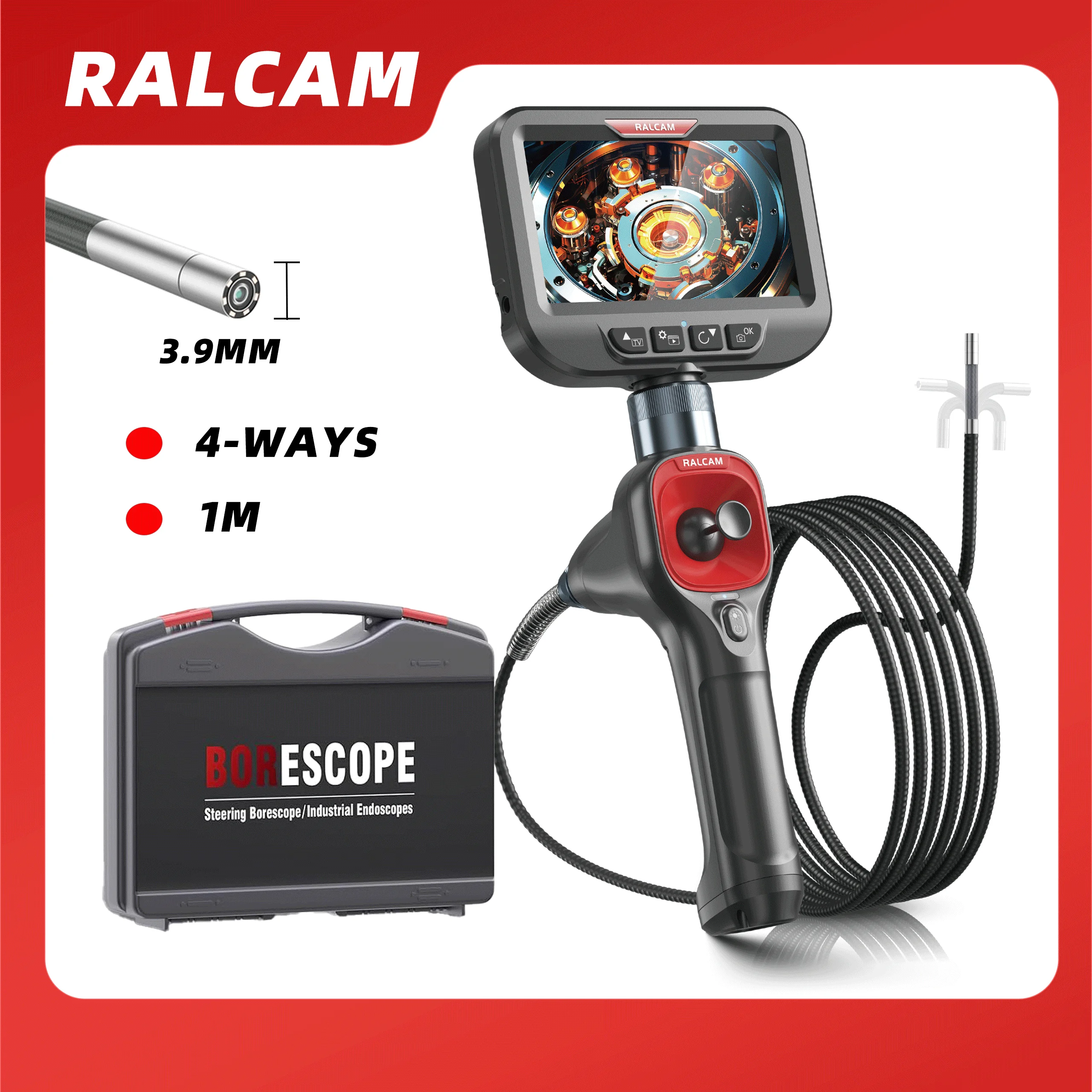 RALCAM Articulating Borescope Industrial Endoscope Camera with Light, 1m Inspection Scope for Automotive and Aircraft Mechanics
RALCAM Articulating Borescope Industrial Endoscope Camera with Light, 1m Inspection Scope for Automotive and Aircraft Mechanics