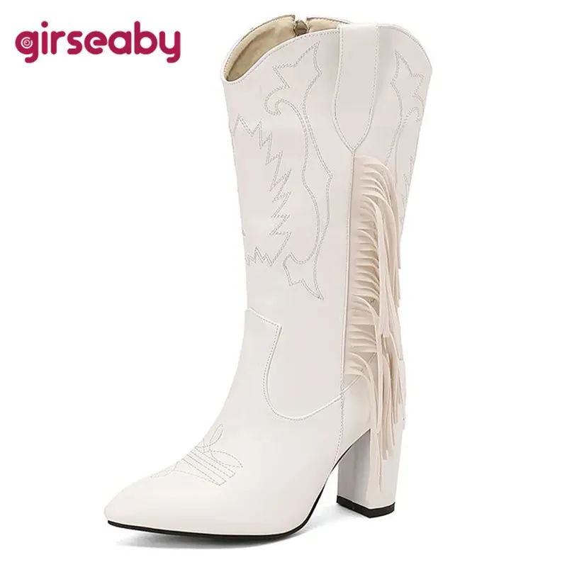 Girseaby Women Knight Boots Round Toe High Heels 9cm Zipper Fringe Plus Size 46 47 48 Vintage Mid Calf Cowboy Western Booties
Girseaby Women Knight Boots Round Toe High Heels 9cm Zipper Fringe Plus Size 46 47 48 Vintage Mid Calf Cowboy Western Booties