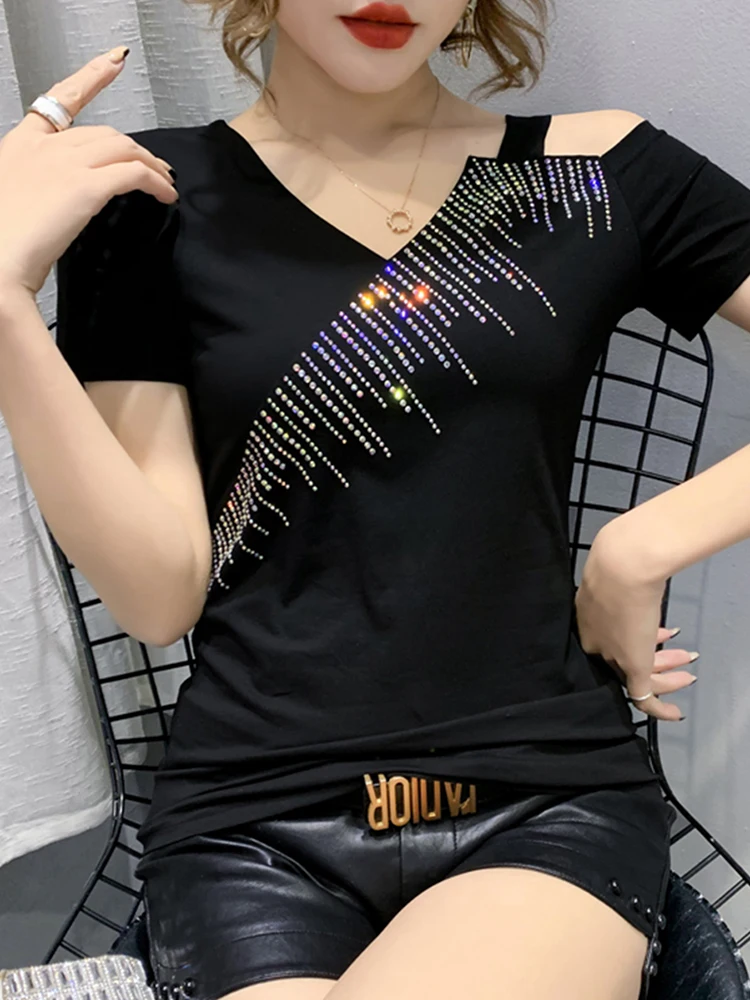Sexy oulder Bared ort Sve T irt Women's Faionable Asymmetrical Top Glittering Drill Commute Sle Slim Fit V Ne
Sexy oulder Bared ort Sve T irt Women's Faionable Asymmetrical Top Glittering Drill Commute Sle Slim Fit V Ne