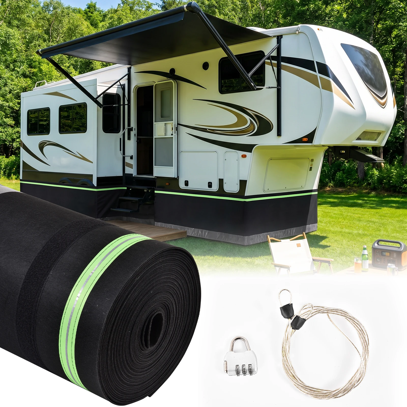 Heavy Duty RV Skirting Waterproof Snow Proof Windproof Winter Cover with Night Reflective Strips 2.6ft x 65.6ft Protection Barrier Rodent Proof Anti Pest for Travel Trailer 5th Wheel Engine Cover Camper Motorhome
Heavy Duty RV Skirting Waterproof Snow Proof Windproof Winter Cover with Night Reflective Strips 2.6ft x 65.6ft Protection Barrier Rodent Proof Anti Pest for Travel Trailer 5th Wheel Engine Cover Camper Motorhome
