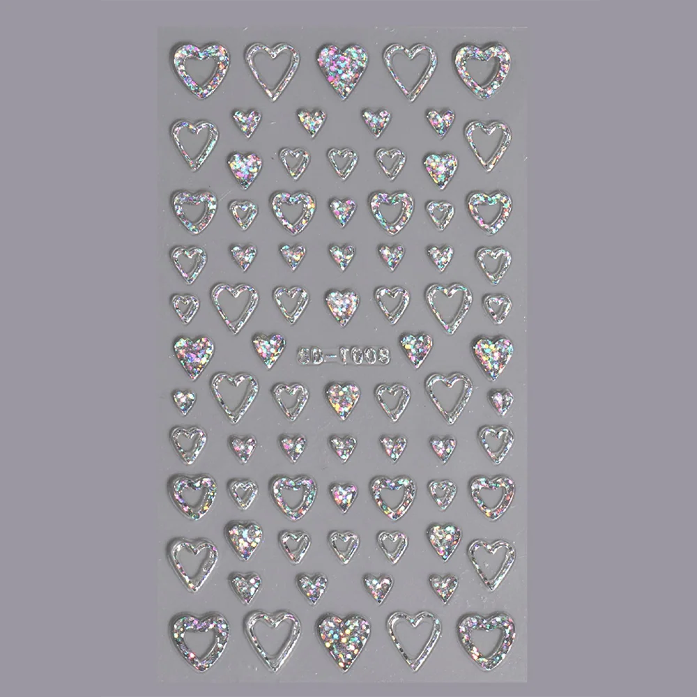 3D Holographic Heart Nail Decals, Iridescent Glitter Sequins & Outline Hearts, Self-Adhesive Nail Stickers for DIY Shiny Party Manicures
3D Holographic Heart Nail Decals, Iridescent Glitter Sequins & Outline Hearts, Self-Adhesive Nail Stickers for DIY Shiny Party Manicures