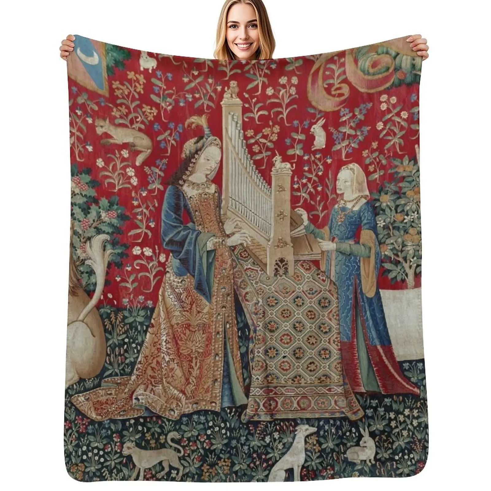 Lady and Unicorn Medieval Tapestry Five Senses - Hearing Throw Blanket Machine Washable Soft Warm Blanket
Lady and Unicorn Medieval Tapestry Five Senses - Hearing Throw Blanket Machine Washable Soft Warm Blanket