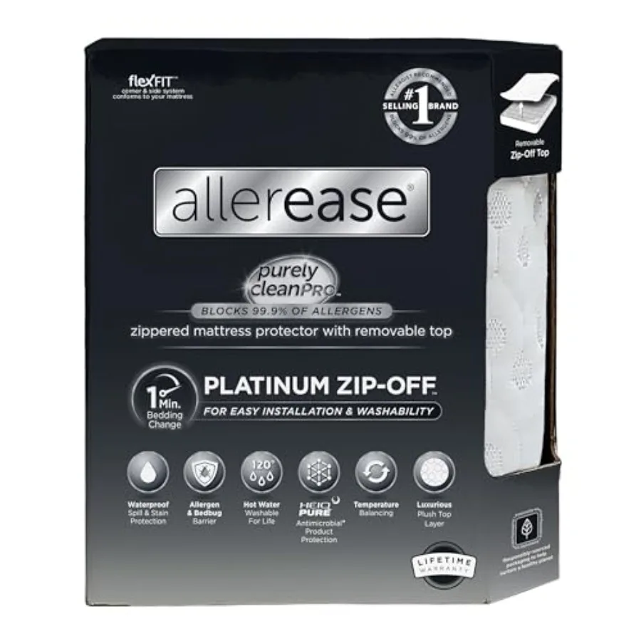AllerEase Platinum Zip-Off Top Waterproof Mattress Protector 360 Degree Zipper Particle Barrier Temperature Balancing Luxurious
AllerEase Platinum Zip-Off Top Waterproof Mattress Protector 360 Degree Zipper Particle Barrier Temperature Balancing Luxurious