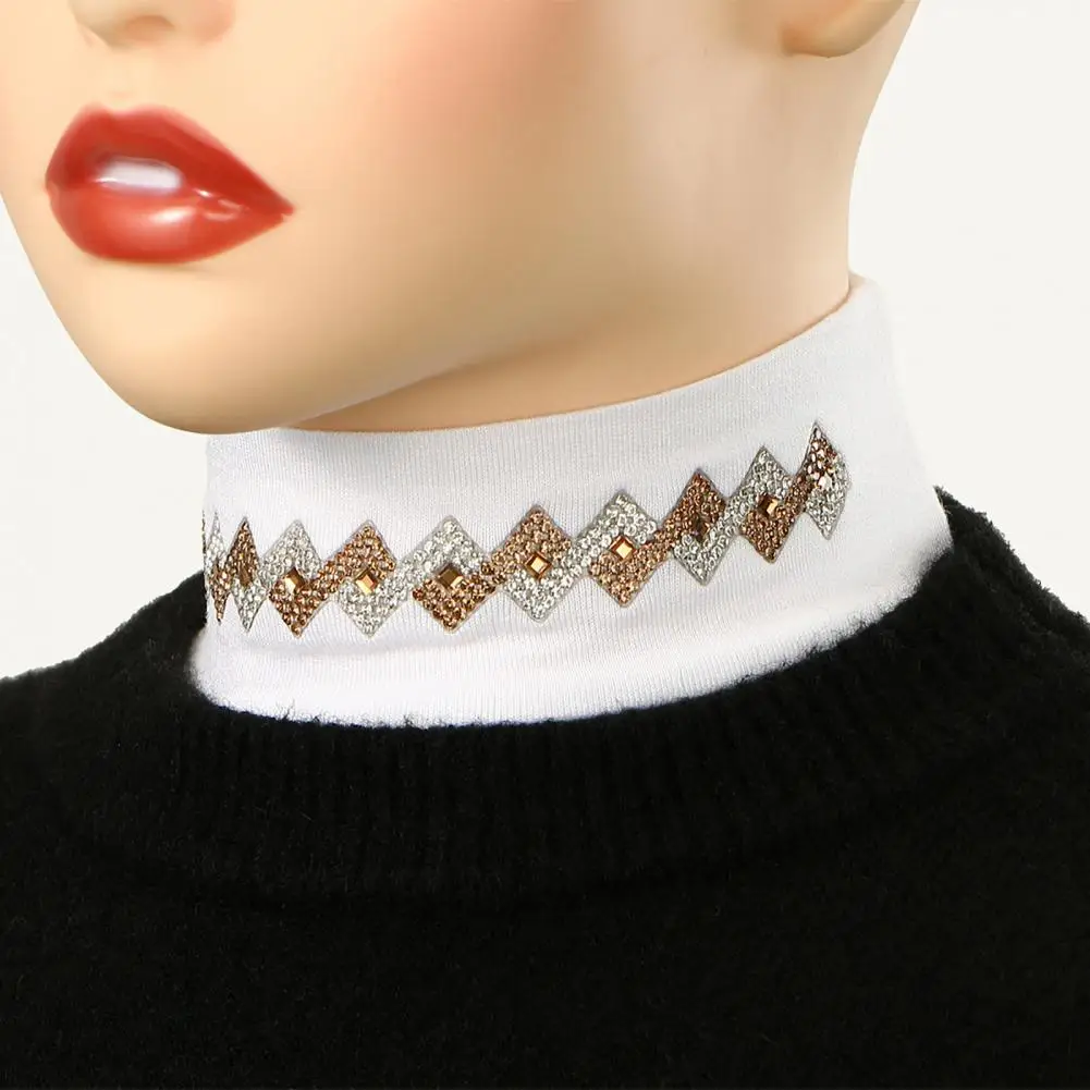 Comfortable Collar Enhancer Elegant Rhinestone Decor Half High Collar False Collar Attachment with Breathable Elastic for Women
Comfortable Collar Enhancer Elegant Rhinestone Decor Half High Collar False Collar Attachment with Breathable Elastic for Women