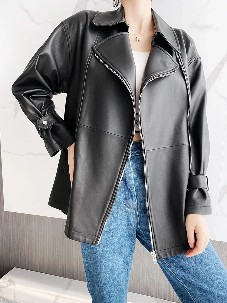 Casual Black Genuine Leather Motorcycle Jackets Women Spring Autumn 2026 New High-end Simple Lace-up Zipper Real Sheepskin Coat
Casual Black Genuine Leather Motorcycle Jackets Women Spring Autumn 2026 New High-end Simple Lace-up Zipper Real Sheepskin Coat