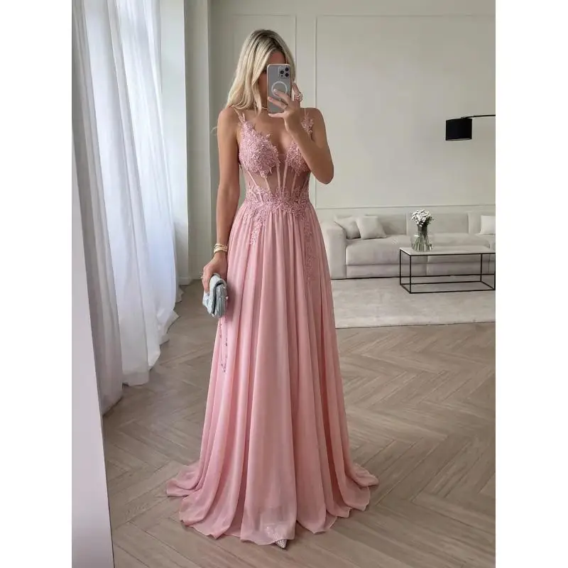 MisShow Exquisite Sequins 3D Floral Lace Evening Dresses Long Sexy Illusion Waist V Back Chiffon Evening Gowns Pink Prom Dress
MisShow Exquisite Sequins 3D Floral Lace Evening Dresses Long Sexy Illusion Waist V Back Chiffon Evening Gowns Pink Prom Dress
