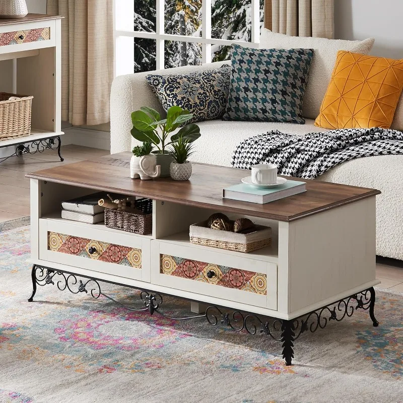 48" Boho Coffee Table with Sliding Drawers, Rustic Medieval Bohemian Coffee Table, Ornate Detailing, Gorgeous Scrollwork Wrought
48" Boho Coffee Table with Sliding Drawers, Rustic Medieval Bohemian Coffee Table, Ornate Detailing, Gorgeous Scrollwork Wrought