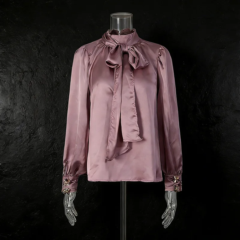 Elegant Slimming Loose Shirt Women's Fashion Stand Collar Knot Decoration Pleated Cuff Breathable Polyester Spring
Elegant Slimming Loose Shirt Women's Fashion Stand Collar Knot Decoration Pleated Cuff Breathable Polyester Spring