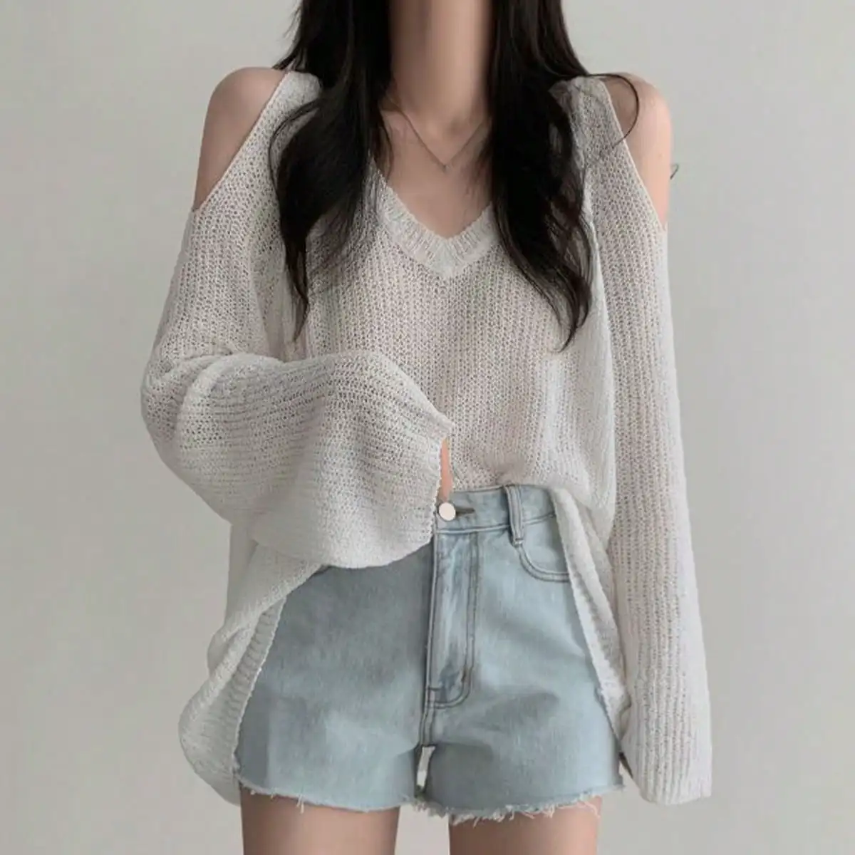 Korean Chic Summer Retro Hottie Loose Lazy V-Neck Off-Shoulder Casual Sun Protection Knitted Top for Women
Korean Chic Summer Retro Hottie Loose Lazy V-Neck Off-Shoulder Casual Sun Protection Knitted Top for Women