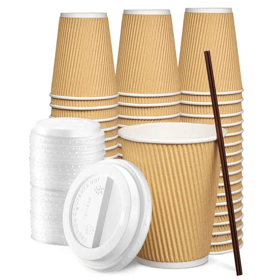 12 унций. 100 штук термоизолированных бумажных стаканов из крафт-бумаги с рифленой поверхностью, одноразовые кофейные стаканы с крышками, идеально подходят для горячих напитков, путешествий и использования в дороге.
12 унций. 100 штук термоизолированных бумажных стаканов из крафт-бумаги с рифленой поверхностью, одноразовые кофейные стаканы с крышками, идеально подходят для горячих напитков, путешествий и использования в дороге.