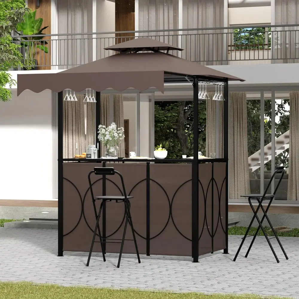 3Piece Patio Bar Set, DoubleTier Grill Gazebo with Side Awning amp 2 Foldable Stools, 3Sided Surround Shelving, Mesh Tabletop,
3Piece Patio Bar Set, DoubleTier Grill Gazebo with Side Awning amp 2 Foldable Stools, 3Sided Surround Shelving, Mesh Tabletop,