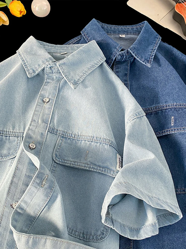 American Sle Loose Fit ort Sve Denim Jaet for Men Summer Thin y Retro Trend Casual irt Top Breathable
American Sle Loose Fit ort Sve Denim Jaet for Men Summer Thin y Retro Trend Casual irt Top Breathable