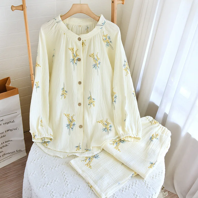 2026 New Spring/Summer Women's Pajama Set 100% Cotton Gauze Lace Collar Thin Sweet Cardigan Long Sleeve Pants Home Clothes
2026 New Spring/Summer Women's Pajama Set 100% Cotton Gauze Lace Collar Thin Sweet Cardigan Long Sleeve Pants Home Clothes