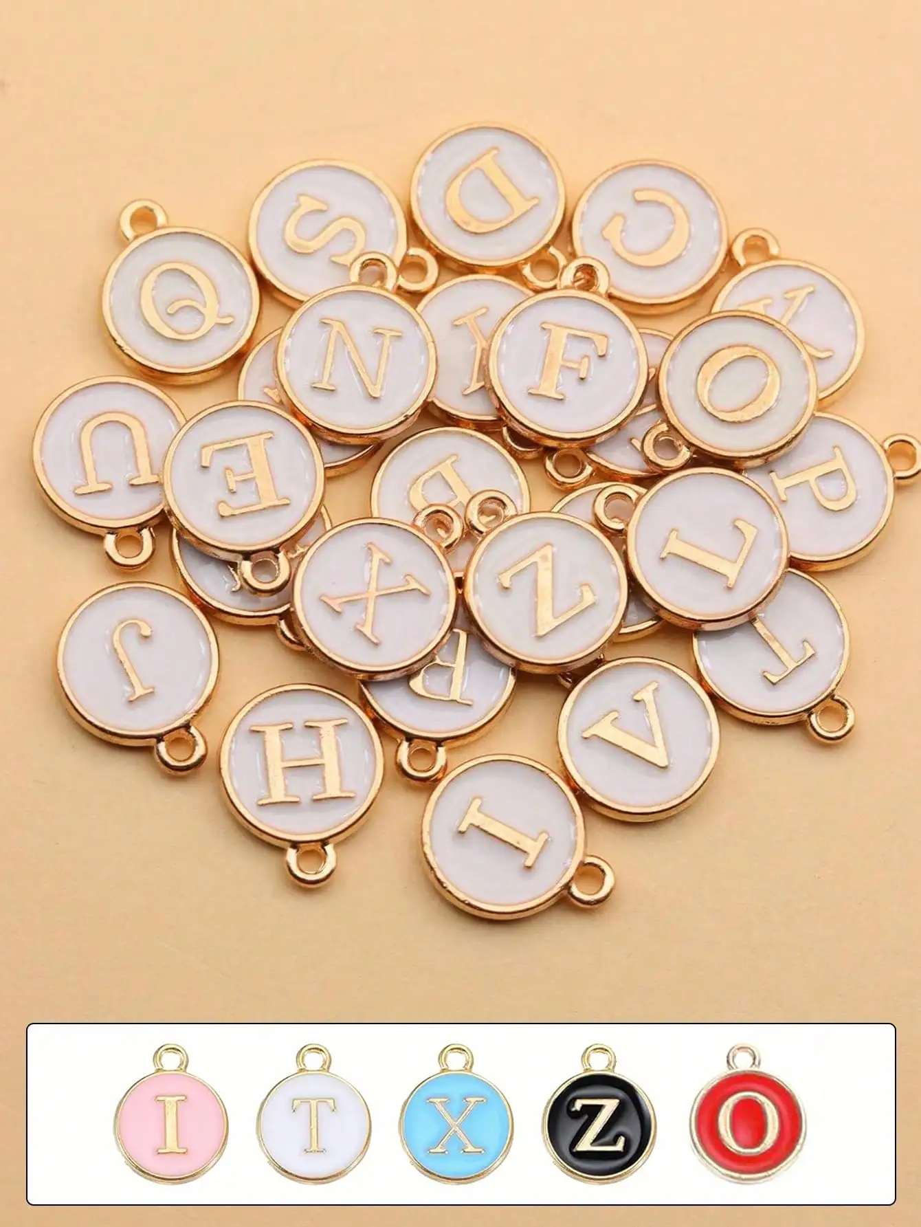 26pcs Alphabet Letter Charms,Initial A-Z Alphabet Round Double-Side Enamel Letters Charm Pendant Bead For DIY Personalized Jewelry Making Findings
26pcs Alphabet Letter Charms,Initial A-Z Alphabet Round Double-Side Enamel Letters Charm Pendant Bead For DIY Personalized Jewelry Making Findings