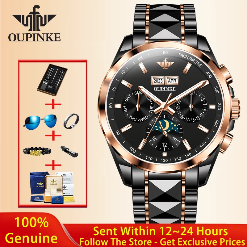 OUPINKE Men Fully Automatic Mechanical Watch Luxury Brand Watch Moon Phase Waterproof Clock Rose Gold Black Cool Men Watch 3238
OUPINKE Men Fully Automatic Mechanical Watch Luxury Brand Watch Moon Phase Waterproof Clock Rose Gold Black Cool Men Watch 3238