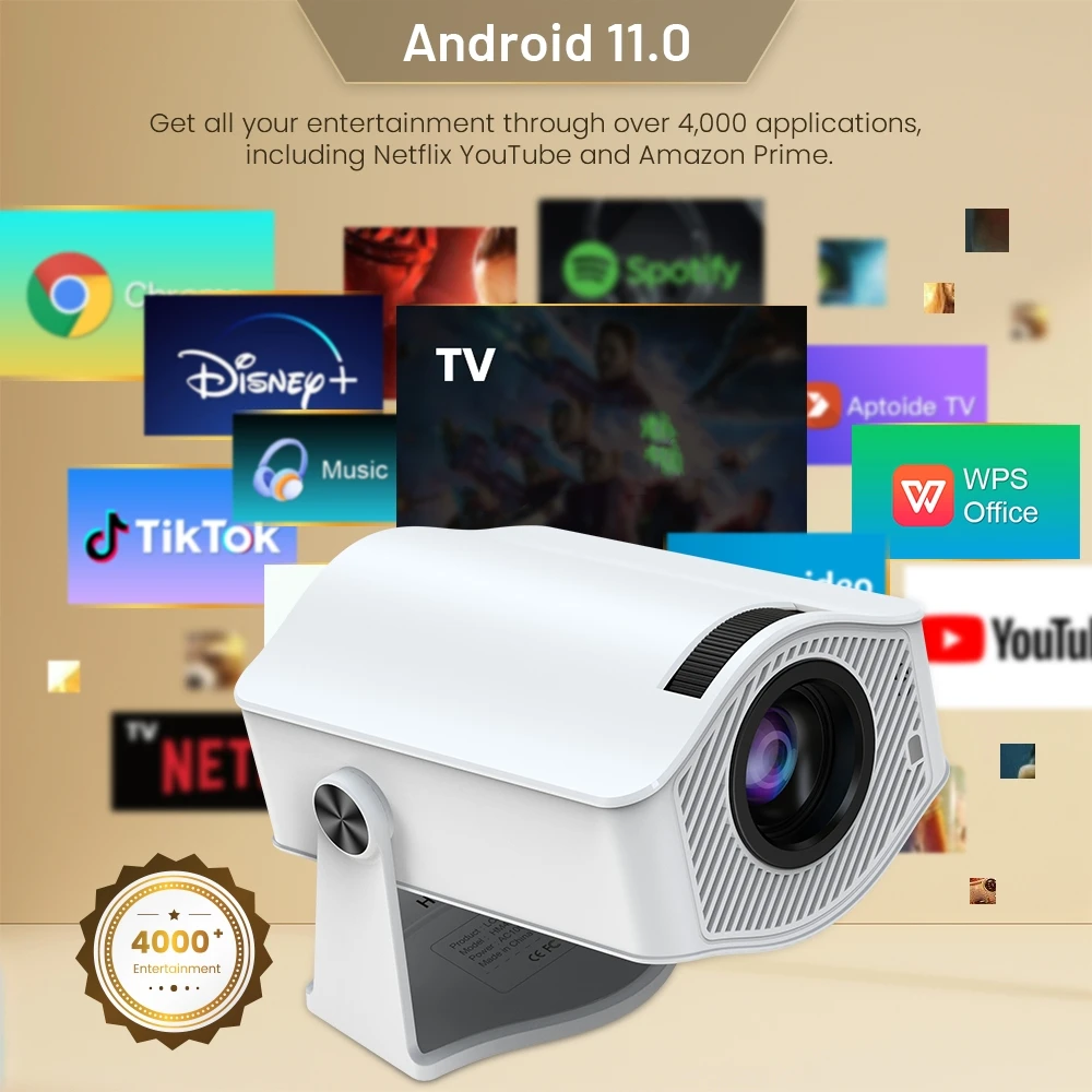 Salange HM400Pro Smart Projector Android 11 WiFi 200ANSI BT5.0 720P 180° Portable Beam Auto Keystone Meeting Video Movie Outdoor
Salange HM400Pro Smart Projector Android 11 WiFi 200ANSI BT5.0 720P 180° Portable Beam Auto Keystone Meeting Video Movie Outdoor