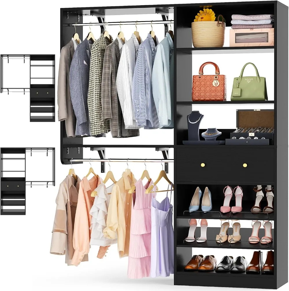 Closet System with Drawer - Reversible 5FT Wood Closet Organizer System with 2 Hanging Rods and Adjustable Shelf
Closet System with Drawer - Reversible 5FT Wood Closet Organizer System with 2 Hanging Rods and Adjustable Shelf