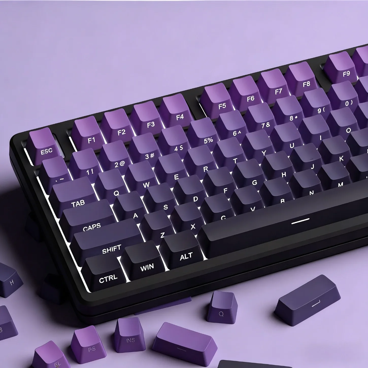 Набор из 134 клавиш Cherry Profile PBT с подсветкой, градиентные фиолетово-серые, с боковой печатью, для механических игровых клавиатур с переключателями MX
Набор из 134 клавиш Cherry Profile PBT с подсветкой, градиентные фиолетово-серые, с боковой печатью, для механических игровых клавиатур с переключателями MX