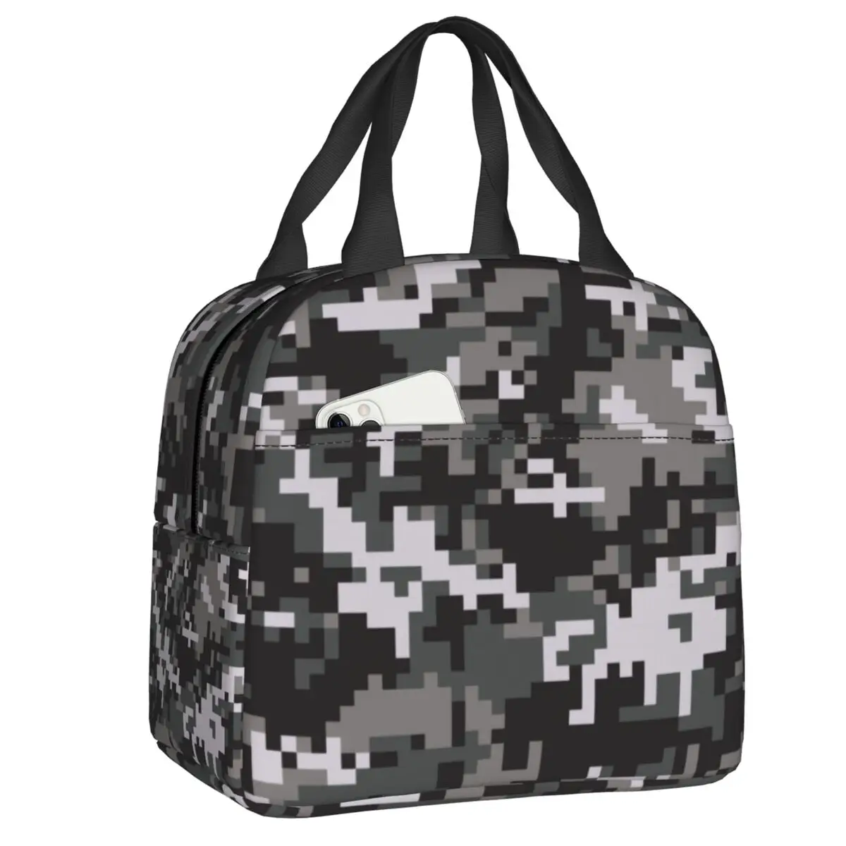 Custom Black And Gray Digital Camouflage Lunch Bag Women Thermal Cooler Insulated Lunch Box for Kids School
Custom Black And Gray Digital Camouflage Lunch Bag Women Thermal Cooler Insulated Lunch Box for Kids School