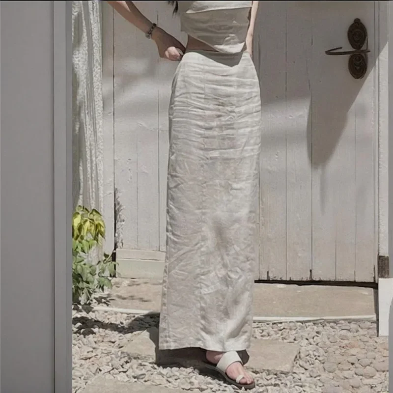 New Spring Summer Cotton Linen Skirt Women Fashion Desing Elastic Waist Straight Solid Color Split Midi Skirts Elegant Jupe
New Spring Summer Cotton Linen Skirt Women Fashion Desing Elastic Waist Straight Solid Color Split Midi Skirts Elegant Jupe