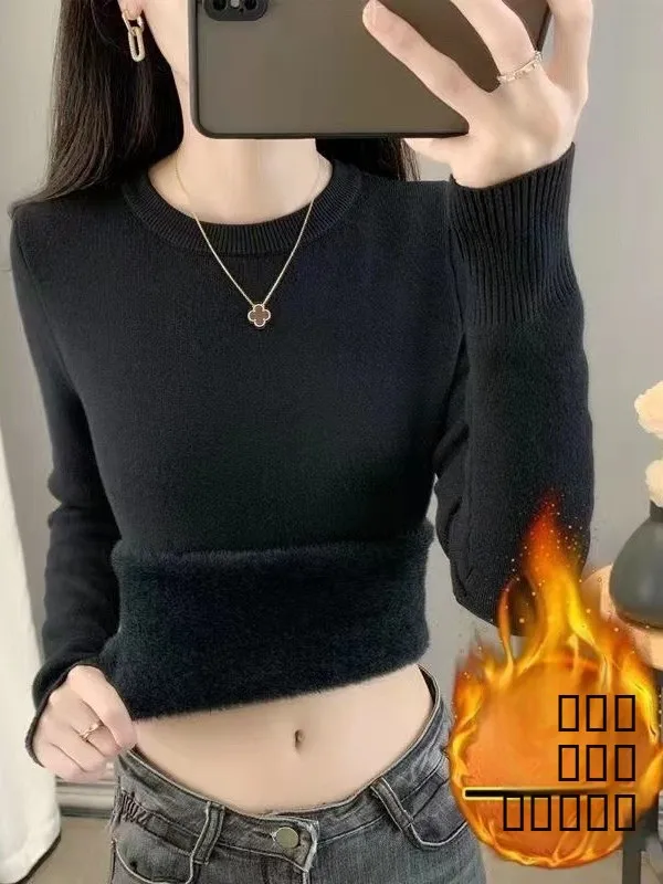 Thiened Fce round Ne Knitted Sweater Women's Base Layer irt Stripe Versatile Warm Top Thiened round Ne Sweater
Thiened Fce round Ne Knitted Sweater Women's Base Layer irt Stripe Versatile Warm Top Thiened round Ne Sweater