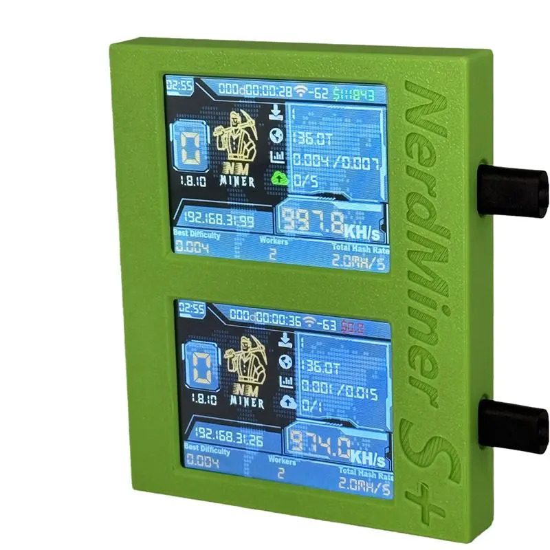 Nerdminer S+ Solo Miner 2X1060KH/S Dual Screens BTC Bitcoin Mining/Coin Price Display Time Crypto Win 3.125 BTC
Nerdminer S+ Solo Miner 2X1060KH/S Dual Screens BTC Bitcoin Mining/Coin Price Display Time Crypto Win 3.125 BTC