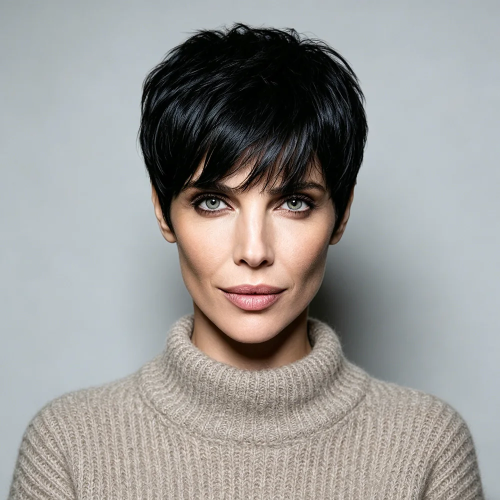Short Black Straight Human Hair Wig with Bangs for Women, Made from Real Human Hair Full Machine-Made Wig
Short Black Straight Human Hair Wig with Bangs for Women, Made from Real Human Hair Full Machine-Made Wig