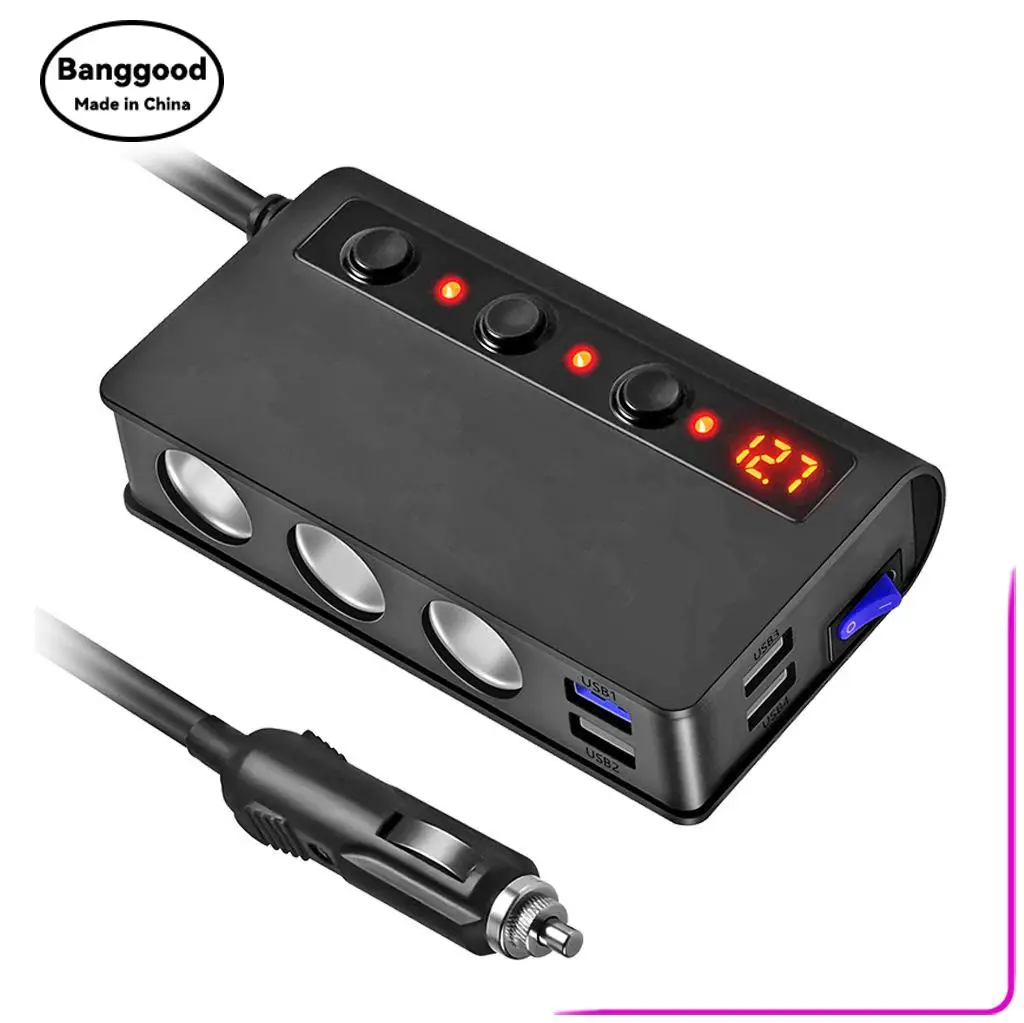 Car High-power 1 Drag 3 Cigarette Lighter Expansion Charger 4 Ports USB Charger with Independent Switch TR24 Fast Charging 
Car High-power 1 Drag 3 Cigarette Lighter Expansion Charger 4 Ports USB Charger with Independent Switch TR24 Fast Charging
